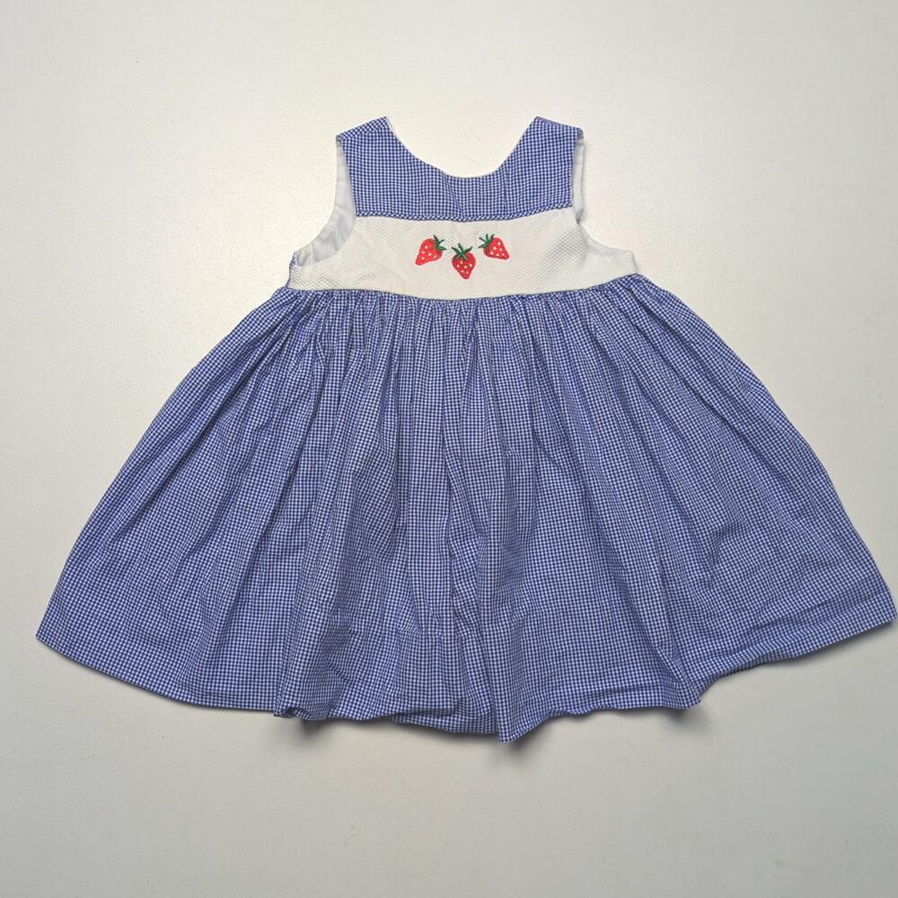 Vintage Peppermint Pony Dress Girls Size 2T Blue Gingham Strawberry Sundress